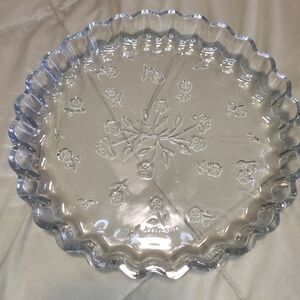 Vintage Anchor Hocking Oven Proof Clear Glass Pie Plate Floral Pattern 10 Inch
